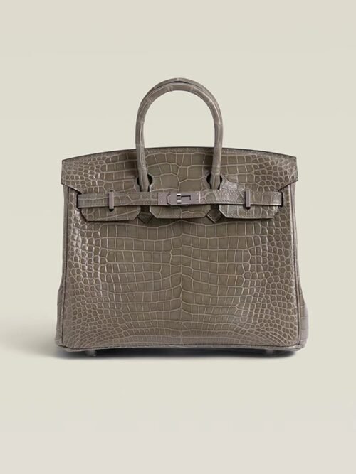 GPC Mode Birkin Shiny Porosus crocodile Turtledove grey Silver Hardware 25cm Full Handmade