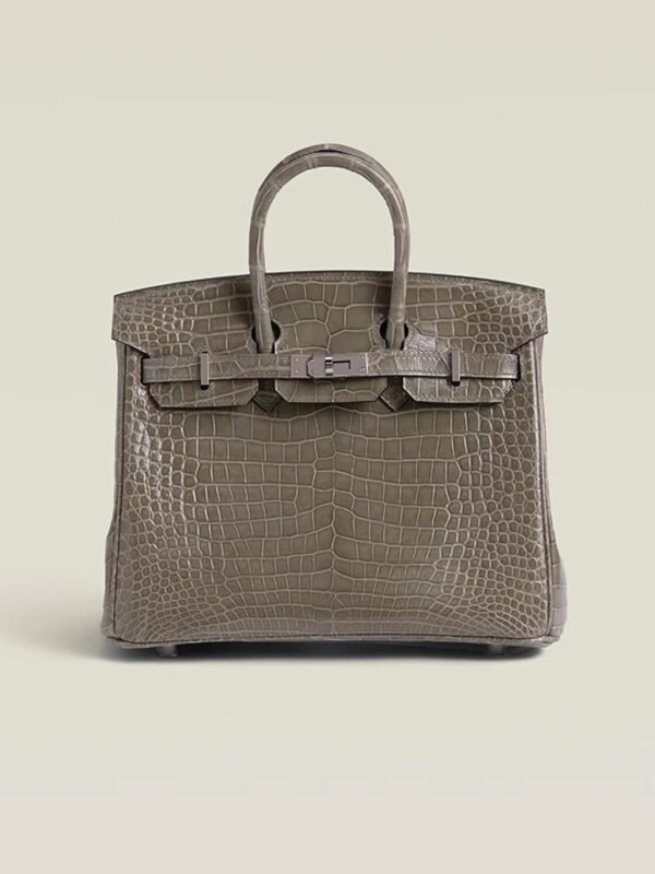 GPC Mode Birkin Shiny Porosus crocodile Turtledove grey Silver Hardware 25cm Full Handmade