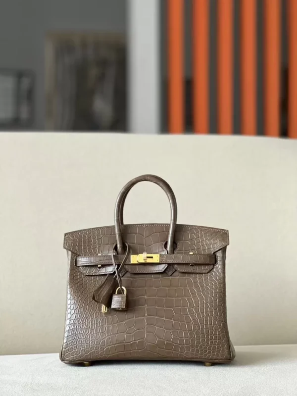8039d55ec0a494a-jpg-1 Hermès Birkin Matte Alligator crocodile Ck18 Etoupe Grey Gold Hardware 25cm Full Handmade