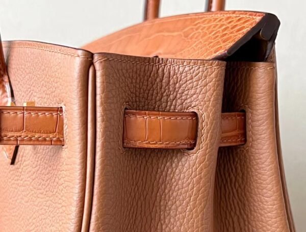 Hermes Birkin Togo & Matte Alligator crocodile CK37 Golden Brown Gold Hardware 25cm Full Handmade