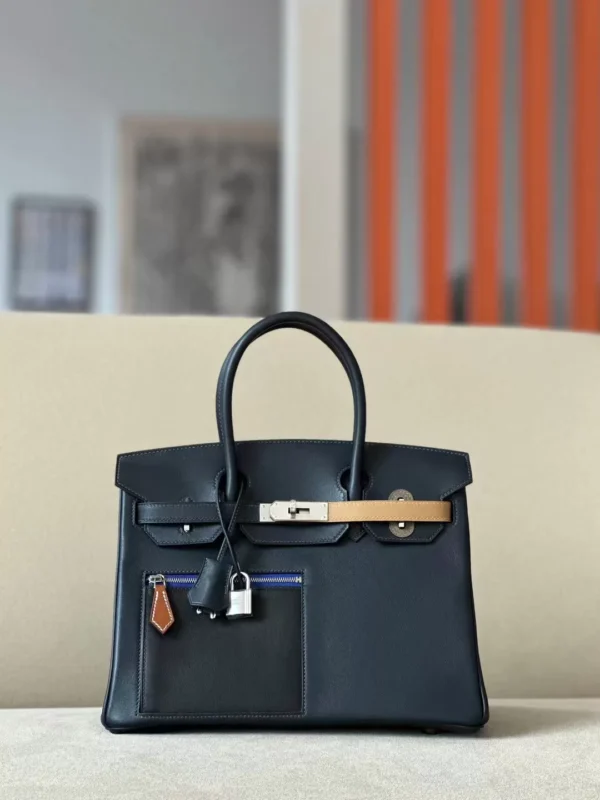 Hermès Birkin Swift 2S Deep Blue & CK89 Black & CK37 Golden Brown & OM Khaki & 08 Bright Blue Silver Hardware 30cm Full Handmade