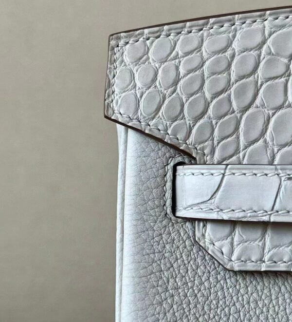 Hermes Birkin Togo & Matte Alligator 8L Ice White Silver Hardware 25cm Full Handmade