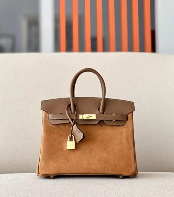 Hermes Birkin Swift & chamois 3G chestnut & 4B khaki Gold Hardware 25cm Full Handmade