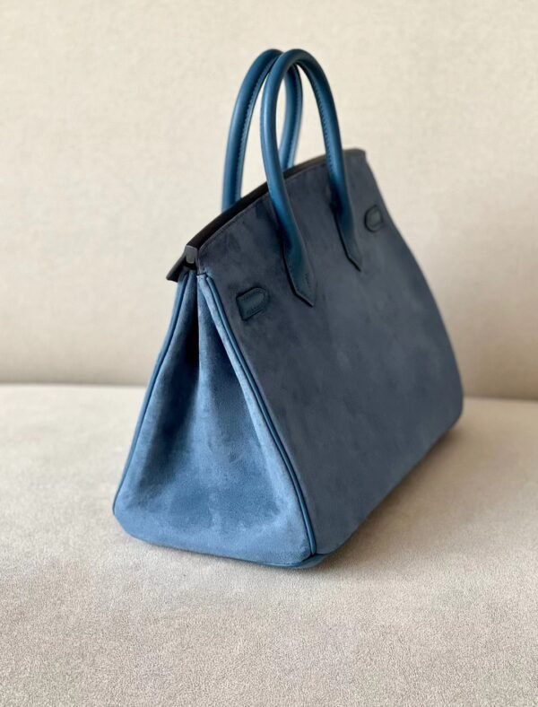 Hermes Birkin Chamois & Swift R2 Agate blue Silver Hardware 25cm Full Handmade