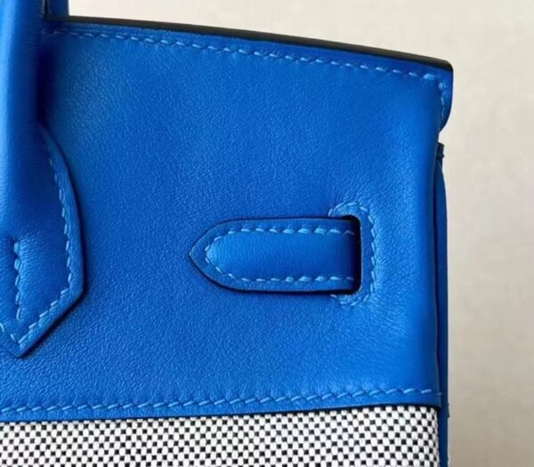 Hermes Birkin Barenia & Canvas 71 Blue Silver Hardware 30cm Full Handmade