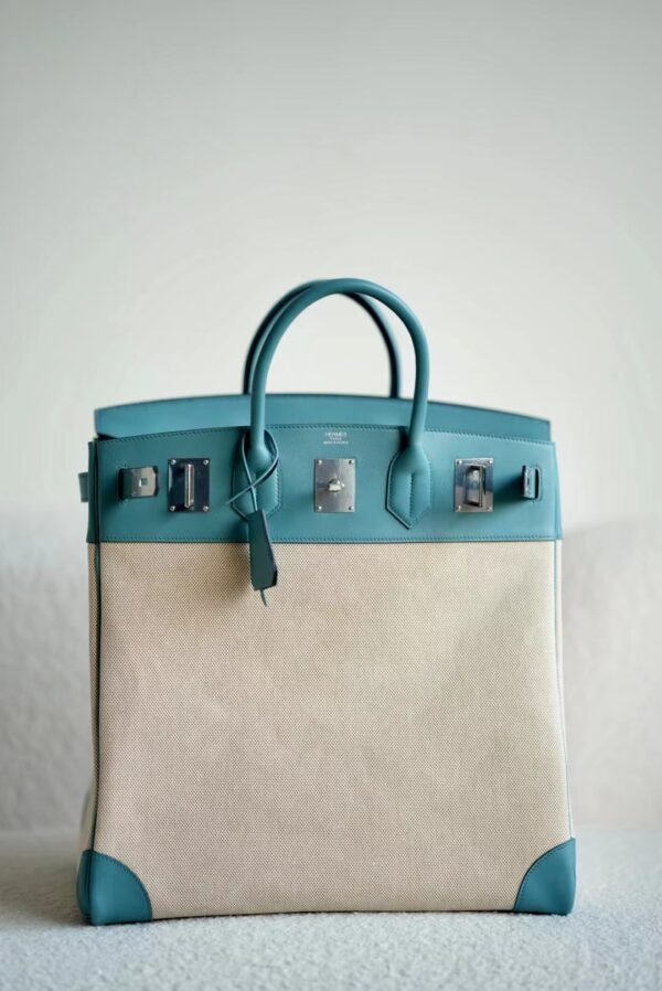 861d0eb52e3f276 Hermes Birkin Hac Togo & Canvas CK75 denim blue Silver Hardware 40cm Full Handmade
