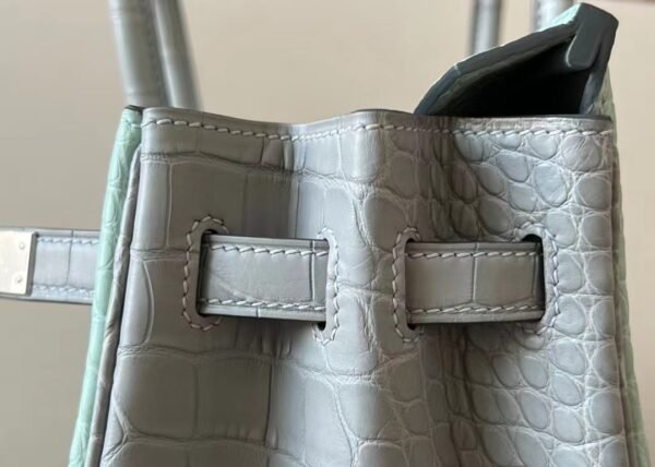 Hermès Brink Matte Alligator crocodile 6U Mint green & 80 Pearl grey Silver Hardware 25cm Full Handmade