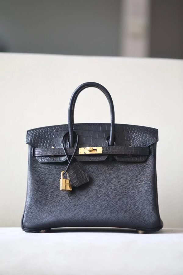 Hermès Birkin togo & Niloticus Black Gold Hardware 25cm Full Handmade