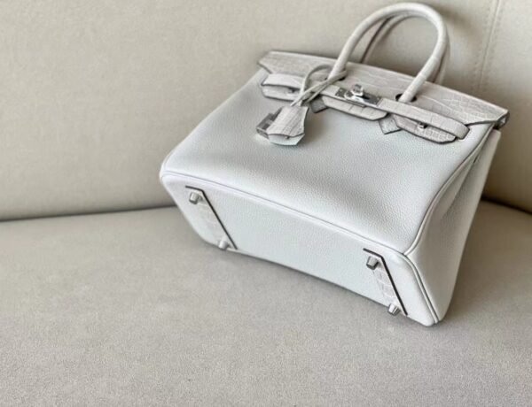 Hermes Birkin Togo & Matte Alligator 8L Ice White Silver Hardware 25cm Full Handmade