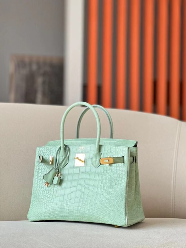 Hermès Birkin Matte Alligator crocodile 6U Mint green Gold Hardware 30cm Full Handmade