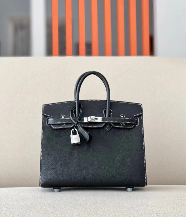 Hermes Birkin Epsom CK89 Black Silver Hardware 25cm Full Handmade