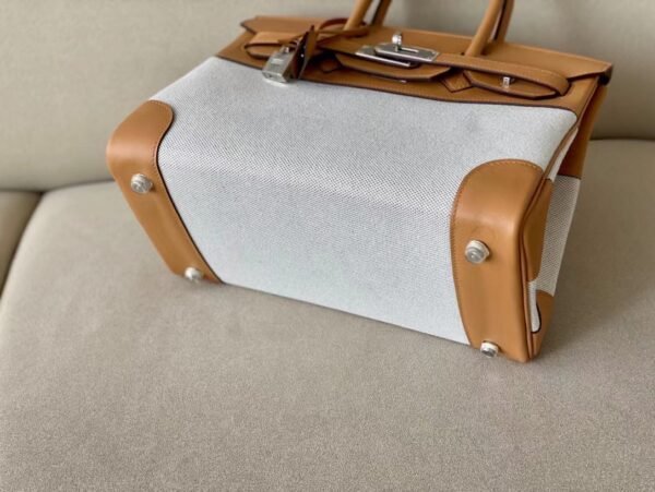 Hermès Birkin Swift & Canvas 4B Biscuit Khaki Silver Hardware 30cm Full Handmade