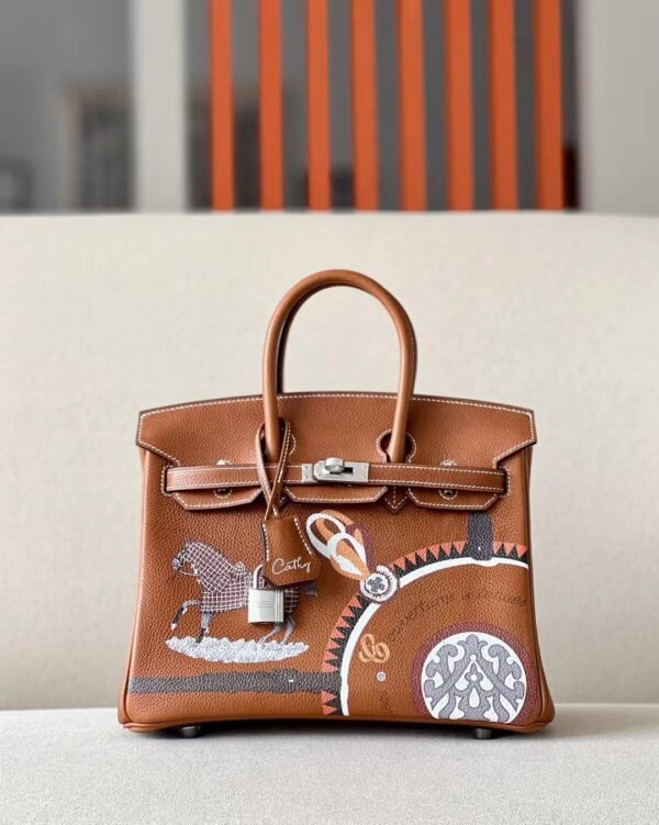 Hermes Birkin Barenia CK37 Golden Brown Silver Hardware 25cm Full Handmade