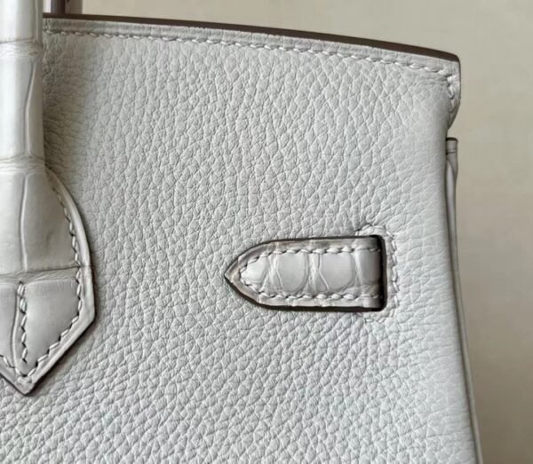 Hermes Birkin Togo & Matte Alligator 8L Ice White Silver Hardware 25cm Full Handmade