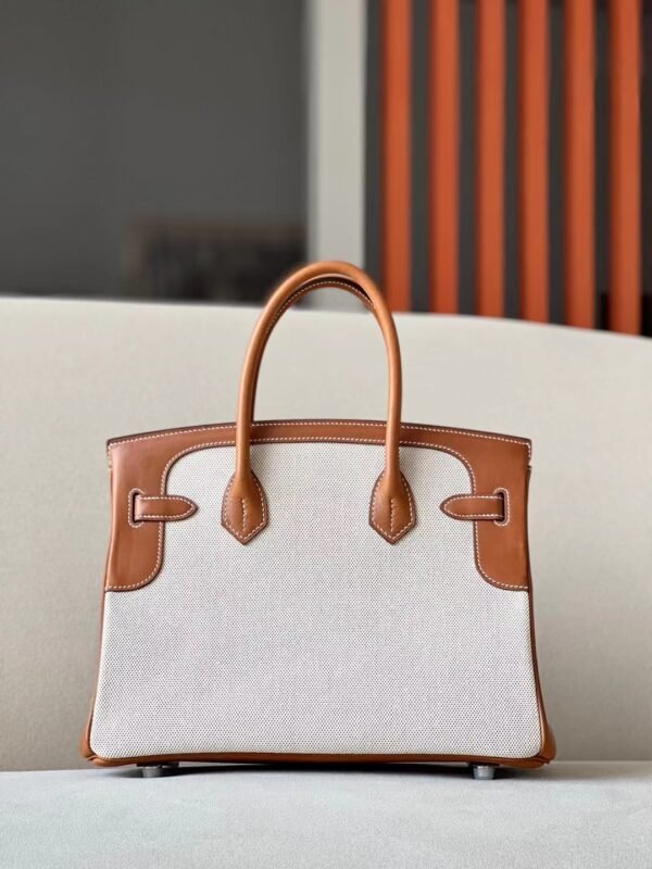 Hermes Birkin GARGO Canvas & Barenia CK37 Golden Brown Silver Hardware 30cm Full Handmade