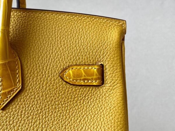 Hermès Birkin togo & Niloticus 9D Amber yellow Silver Hardware 25cm Full Handmade