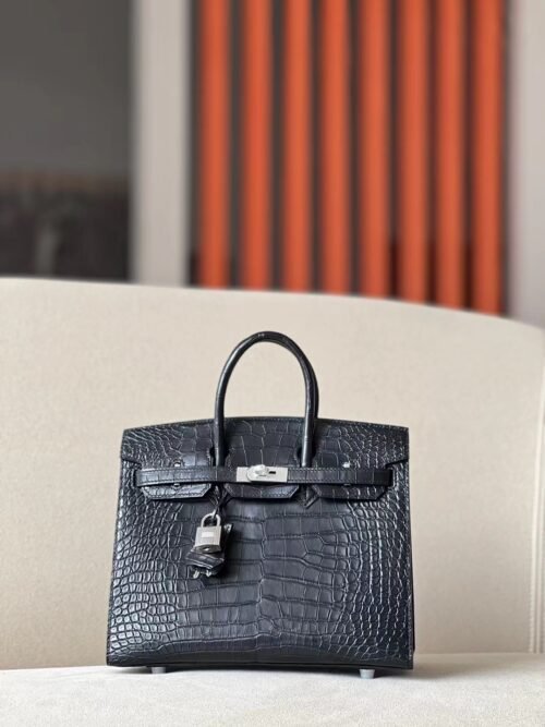 Hermes Birkin Matte Alligator crocodile CK89 Black Silver Hardware 25cm Phw Full Handmade
