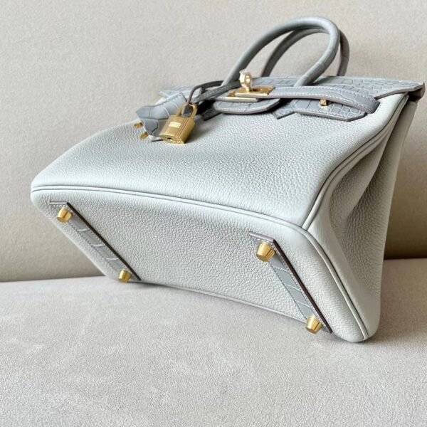 Hermes Birkin Togo & Matte Alligator crocodile 80 Pearl grey Gold Hardware 25cm Full Handmade