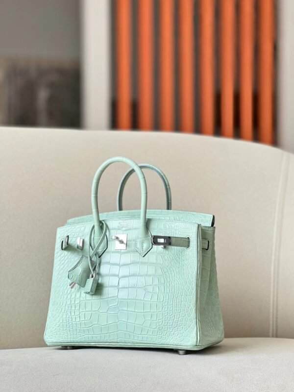 Hermes Birkin Matte Alligator crocodile 6U Mint green Silver Hardware 25cm Full Handmade