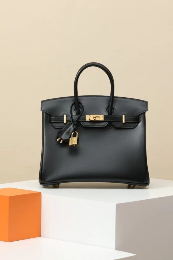 GPC Mode Birkin Shiny Box Leather CK89 Black Gold Hardware 25cm Full Handmade