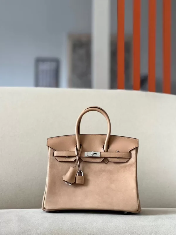Hermès Birkin Swift & Chamois OM Tea Khaki Silver Hardware 25cm Full Handmade