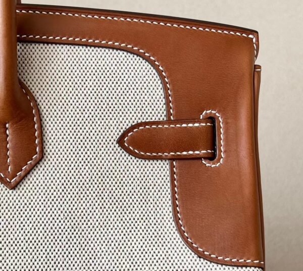 Hermes Birkin GARGO canvas & Barenia Brown & White & Blue Silver Hardware 35cm Full Handmade