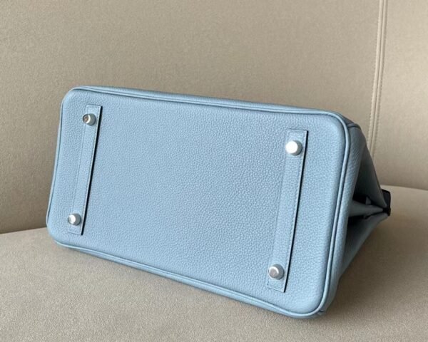 Hermes Birkin Togo J7 Linen blue & D0 Light Khaki Silver Hardware 30cm Full Handmade