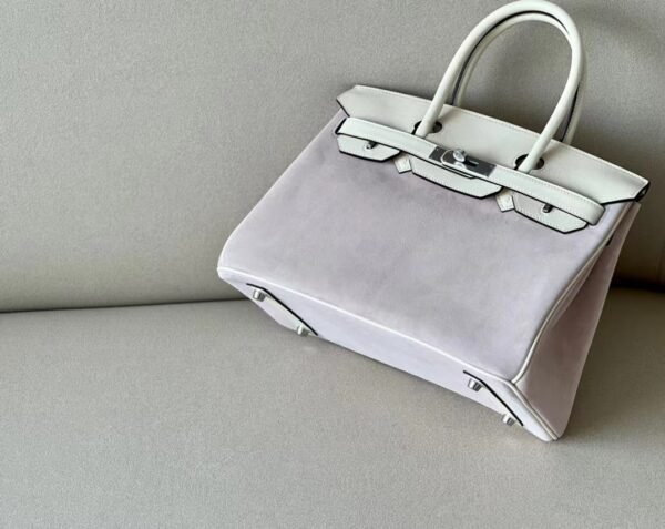 Hermès Birkin Swift & Chamois I2 Creamy White & 4W Light Purple Silver Hardware 30cm Full Handmade