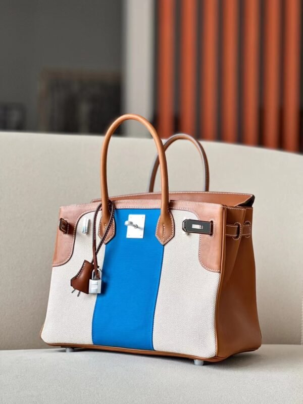 Hermes Birkin GARGO Canvas & Barenia CK37 Golden Brown Silver Hardware 30cm Full Handmade