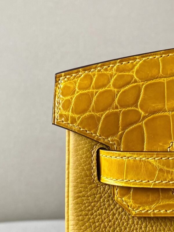 Hermès Birkin togo & Niloticus 9D Amber yellow Silver Hardware 25cm Full Handmade