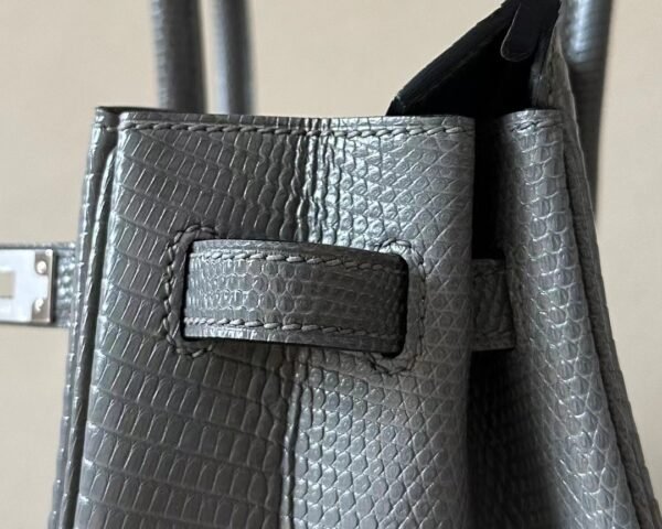 Hermès Brikin Lizard 85 Marbled grey Silver Hardware 25cm Full Handmade