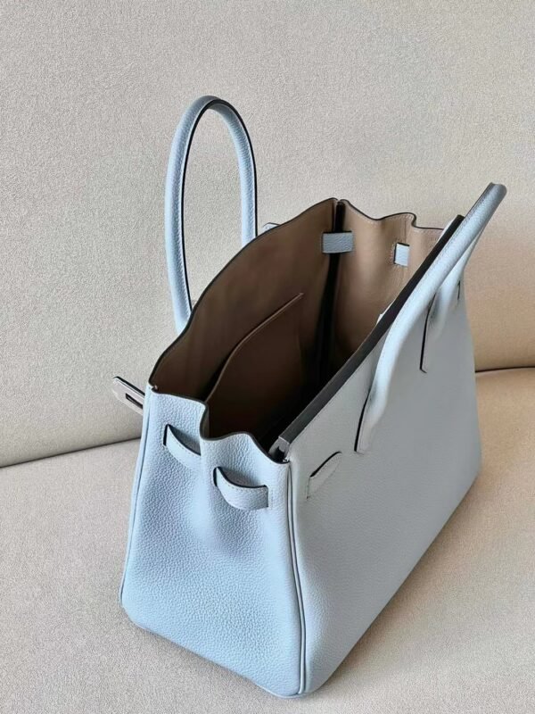 Hermes Birkin Togo J7 Linen blue & D0 Light Khaki Silver Hardware 30cm Full Handmade