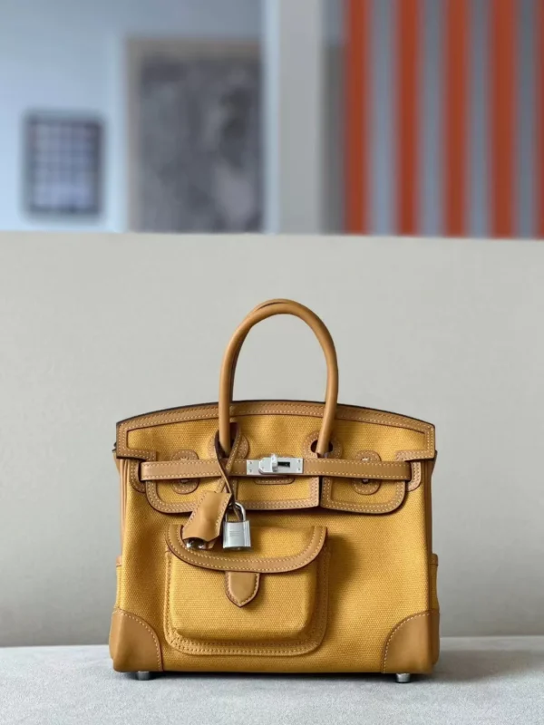 Hermès Birkin Canvas & Swift 2S Sesame yellow Silver Hardware 25cm Full Handmade
