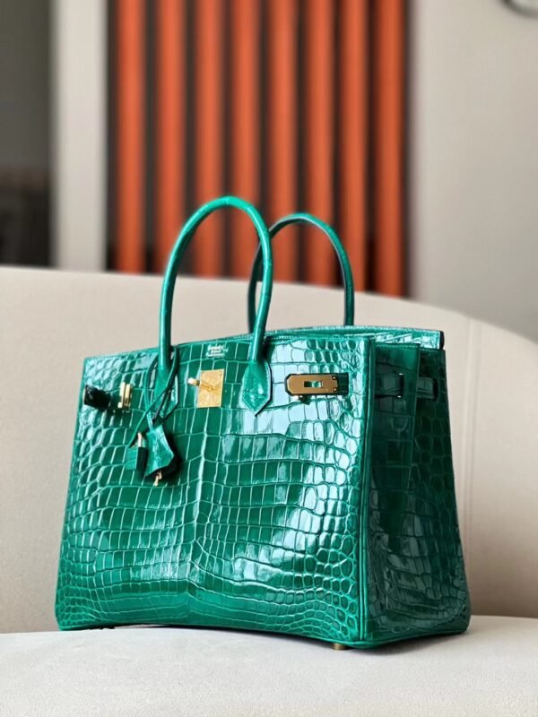 Hermes Birkin Shiny Niloticus crocodile 6Q jade green Gold Hardware 35cm Full Handmade