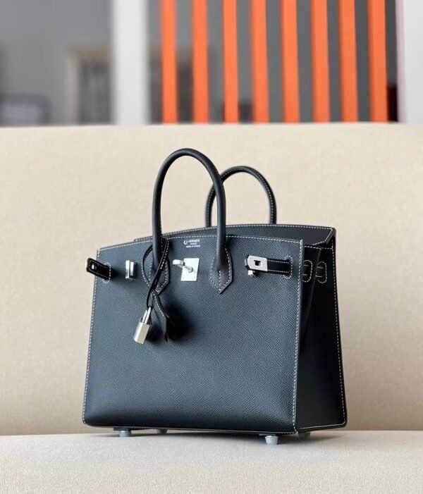 Hermes Birkin Epsom CK89 Black Silver Hardware 25cm Full Handmade