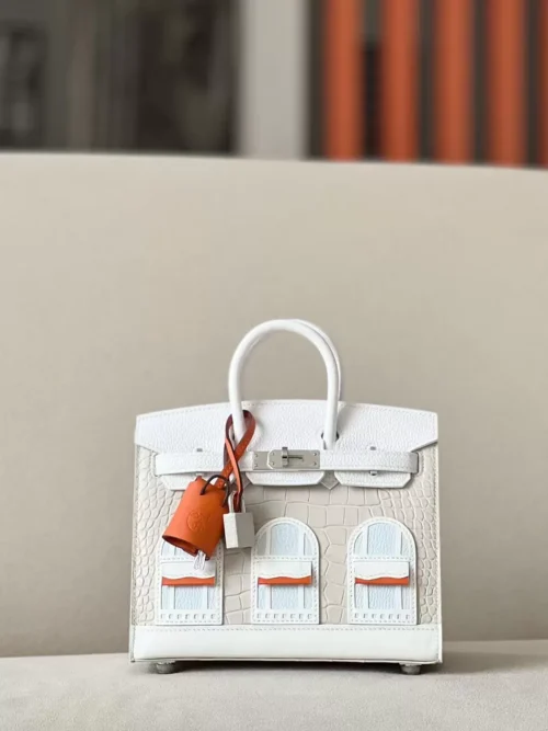 Hermès Birkin Togo & Swift & Chevre & Matte Alligator crocodile Grey white & Pure White & Light Blue Silver Hardware 20cm Full Handmade