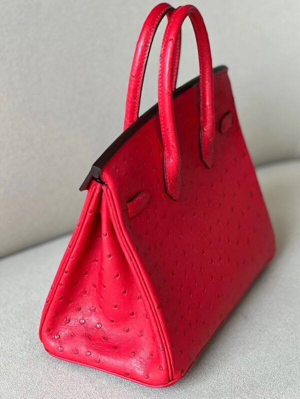 Hermes Birkin Ostrich 95 Ferrari red Silver Hardware 25cm Full Handmade