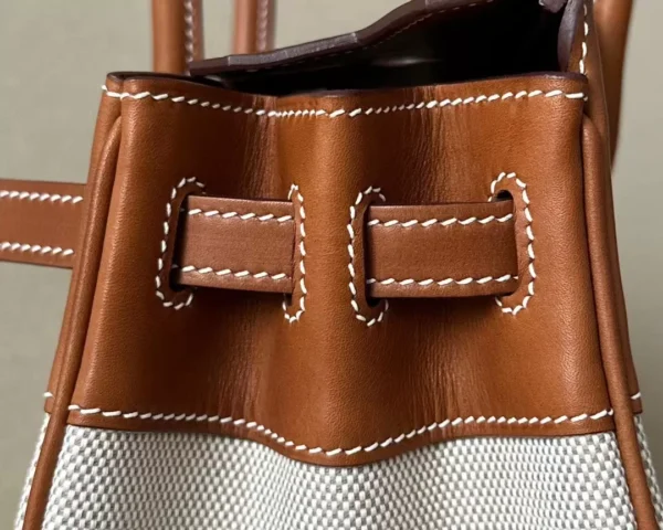 Hermès Birkin canvas & Barenia CK37 Golden Brown Gold Hardware 25cm Full Handmade