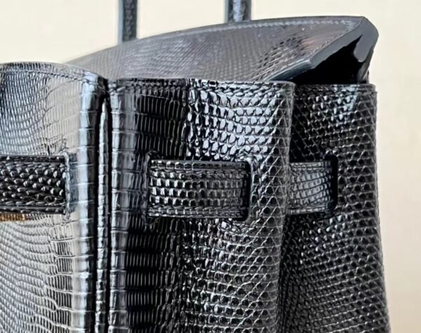 Hermes Birkin Lizard Black Gold Hardware 25cm Full Handmade