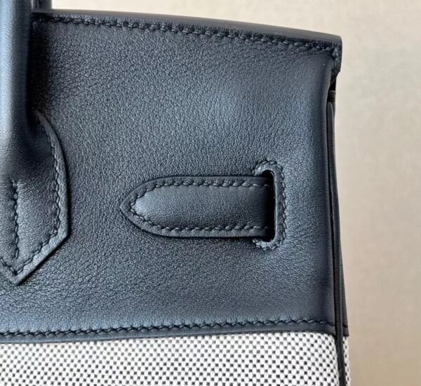 Hermès Birkin Swift & Canvas CK89 Black Silver Hardware 30cm Full Handmade