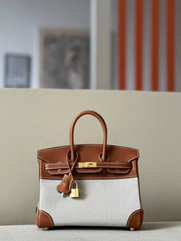 Hermès Birkin canvas & Barenia CK37 Golden Brown Gold Hardware 25cm Full Handmade