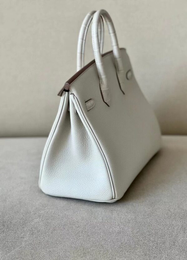 Hermes Birkin Togo & Matte Alligator 8L Ice White Silver Hardware 25cm Full Handmade