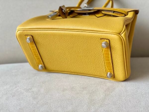Hermès Birkin togo & Niloticus 9D Amber yellow Silver Hardware 25cm Full Handmade