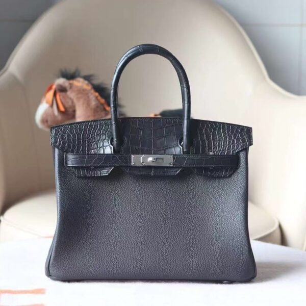 bdedfd5b27c3d9a-1 GPC Mode Birkin Touch Togo & Matte Alligator Crocodile CK89 Black Silver Hardware 30cm Full Handmade