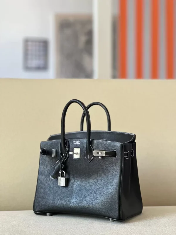Hermès Birkin Chevre CK89 Black & 06 Green Silver Hardware 25cm Full Handmade