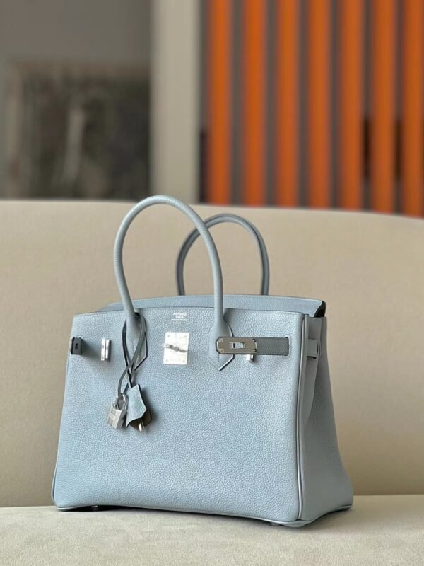 Hermes Birkin Togo J7 Linen blue & D0 Light Khaki Silver Hardware 30cm Full Handmade