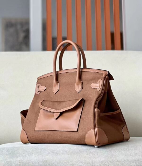 Hermes Birkin Cargo Canvas & Swift CK37 Golden Brown Silver Hardware 35cm Full Handmade