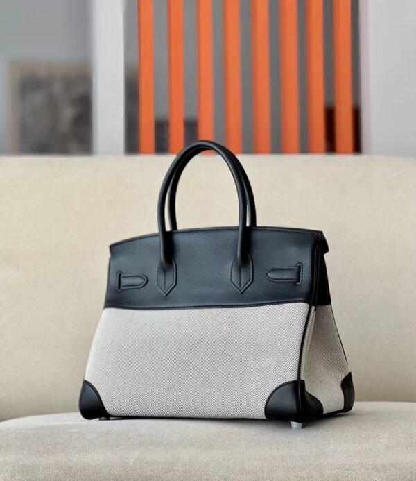 Hermès Birkin Swift & Canvas CK89 Black Silver Hardware 30cm Full Handmade
