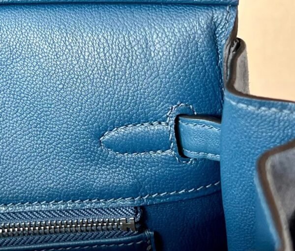 Hermes Birkin Chamois & Swift R2 Agate blue Silver Hardware 25cm Full Handmade