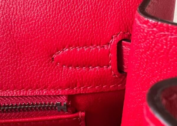 Hermes Birkin Ostrich 95 Ferrari red Silver Hardware 25cm Full Handmade